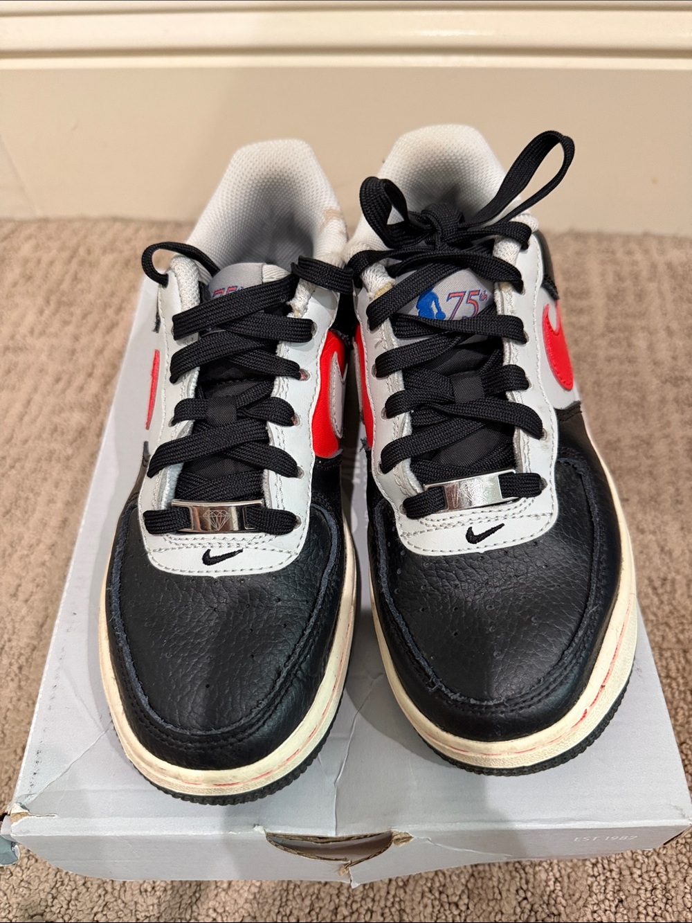 Nike Air Force 1 -  Kids Black, White & Red Low-Top Sneakers - Picture 2 of 9